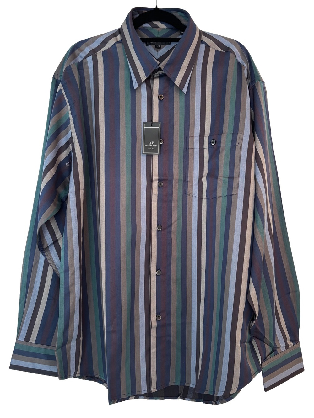 Cotton Reel Multi-Color Striped Button-Up Dress Shirt - Size L/G NWT